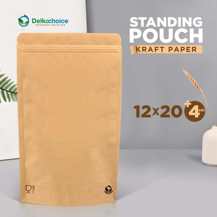 Gambar Plastik Kemasan SMALL Standing Pouch 12cm DELKOCHOICE Sealer Makanan - Kraft Full dari kilat packing undefined Tokopedia
