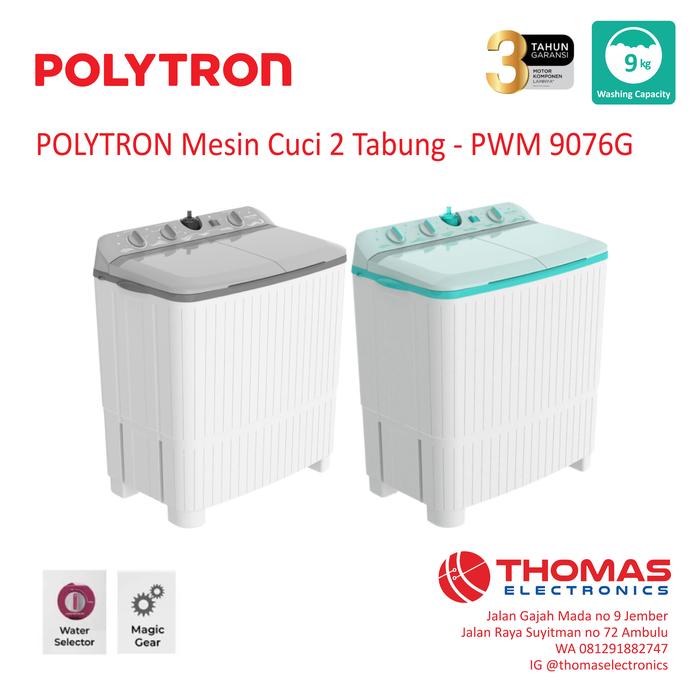 Gambar Mesin Cuci 2 Tabung Polytron 9Kg PWM 9076 G/Y / 9076G 9076Y GARANSI dari Thomas Elektronik undefined Tokopedia