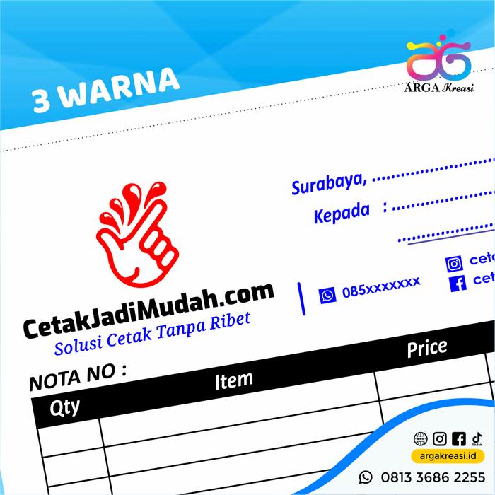 Gambar Cetak Nota Custom 1/2 F4 / A5 NCR 2 Ply Rangkap 3 Invoice Surat Jalan - cetak 3 warna, 3 Ply (NCR) dari Arga Kreasi undefined Tokopedia