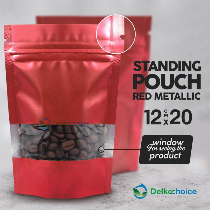 Gambar Plastik Kemasan SMALL Standing Pouch 12cm DELKOCHOICE Sealer Makanan - Merah Window dari kilat packing undefined Tokopedia