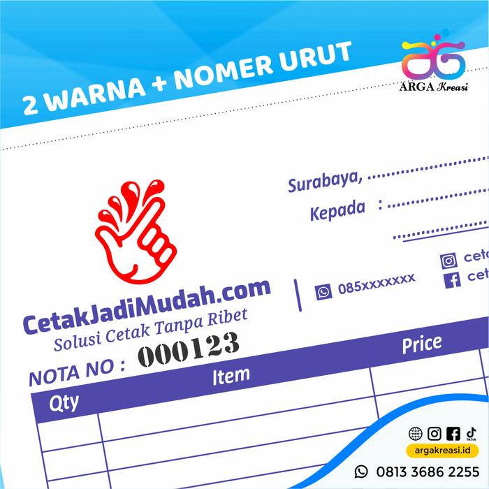 Gambar Cetak Nota Custom 1/2 F4 / A5 NCR 2 Ply Rangkap 3 Invoice Surat Jalan - 2 warna + nomer, 2 Ply (NCR) dari Arga Kreasi undefined Tokopedia