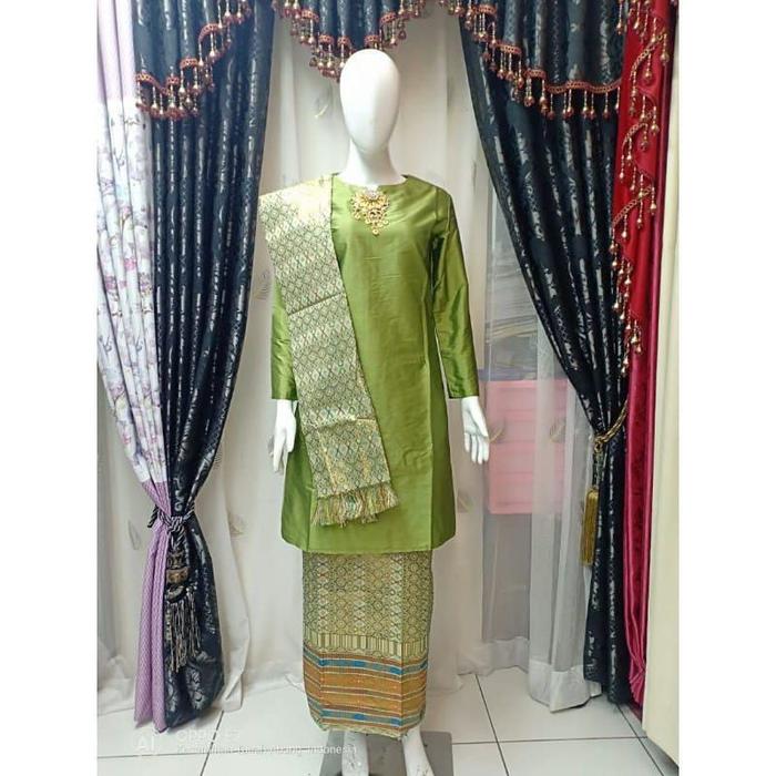 Gambar Baju Kurung Melayu + Songket Melayu ~ Baju kurung Melayu - Set hijau olive, L dari Lanosignature undefined Tokopedia