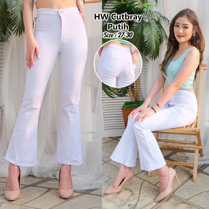 Gambar Ready Celana jeans cutbray wanita HW putih rawis 27-34 - Putih, 33 dari irjeans29 undefined Tokopedia