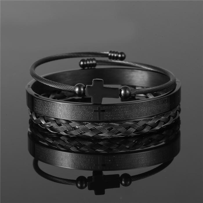 Gambar Gelang Salib Pria Titanium 1 Sett Dapat 3 Gelang Premium - Black dari Sinergi 45 undefined Tokopedia
