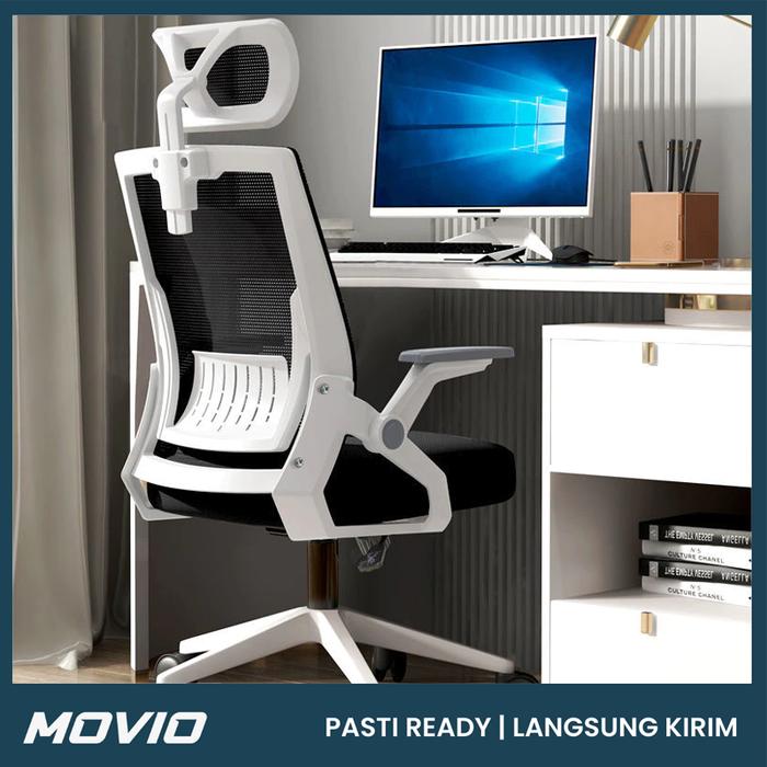 Gambar MOVIO Office Chair Mesh - Kursi Kantor / Kursi Kerja / Kursi Gaming - Hitam Putih dari Movios Official Store undefined Tokopedia