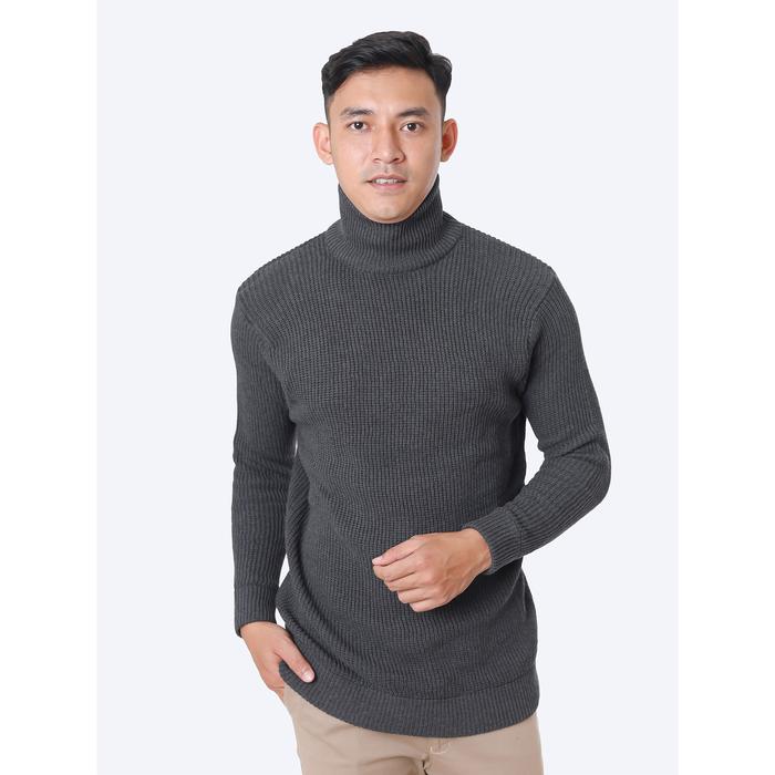 Gambar Gomuda Sweater Rajut Pria Cord Turtleneck Kerah Katun Knitwear Lengan Panjang Grey - Abu Tua, S dari Gomuda undefined Tokopedia