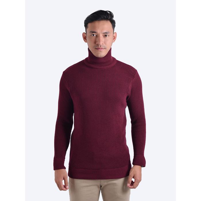 Gambar Gomuda Sweater Rajut Pria Cord Turtleneck Kerah Katun Knitwear Lengan Panjang Maroon - Maroon, S dari Gomuda undefined Tokopedia