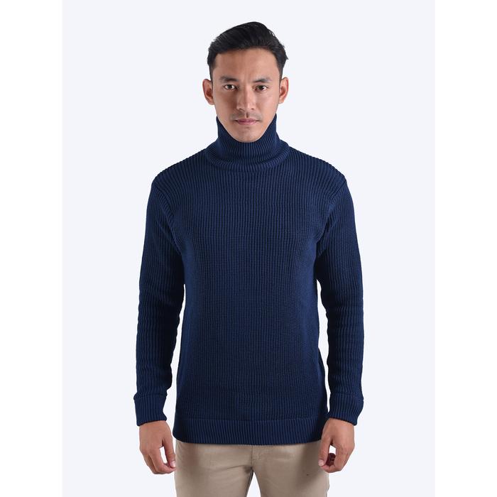Gambar Gomuda Sweater Rajut Pria Cord Turtleneck Kerah Katun Knitwear Lengan Panjang Navy - Navy, S dari Gomuda undefined Tokopedia