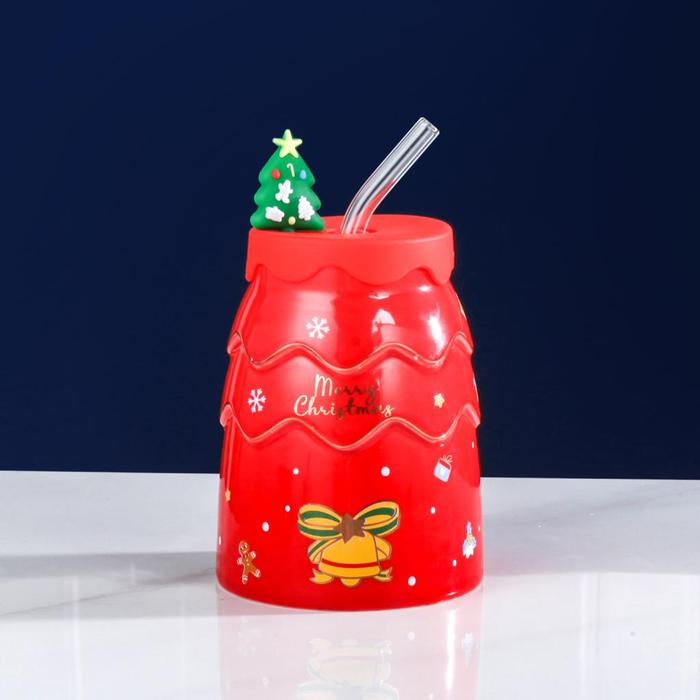 Gambar Mug Natal Bahan Keramik Model Christmas Tree Mug + Straw Kado Natal - Merah dari Ongzo.id undefined Tokopedia