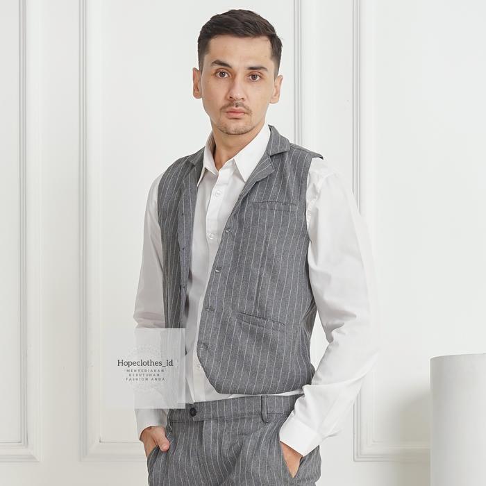 Gambar Vest Formal - Rompi Dalaman Jas & Blazer Pria / Groomsmen - Slim Fit M - Stripe Grey, M dari HopeclothesID_NEW undefined Tokopedia