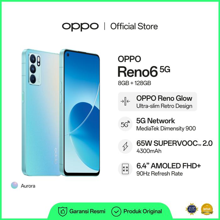 Gambar OPPO Reno6 5G Smartphone 8GB/128GB (Garansi Resmi) - Aurora dari OPPO Store Indonesia undefined Tokopedia