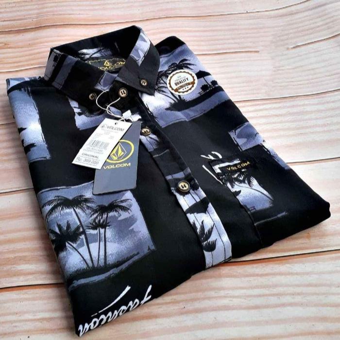 Gambar Baju Kemeja Pria Cowok Motif Printing Rayon Hawai Pantai Bali Distro - Fashion hitam, L dari Rosebrang.id undefined Tokopedia