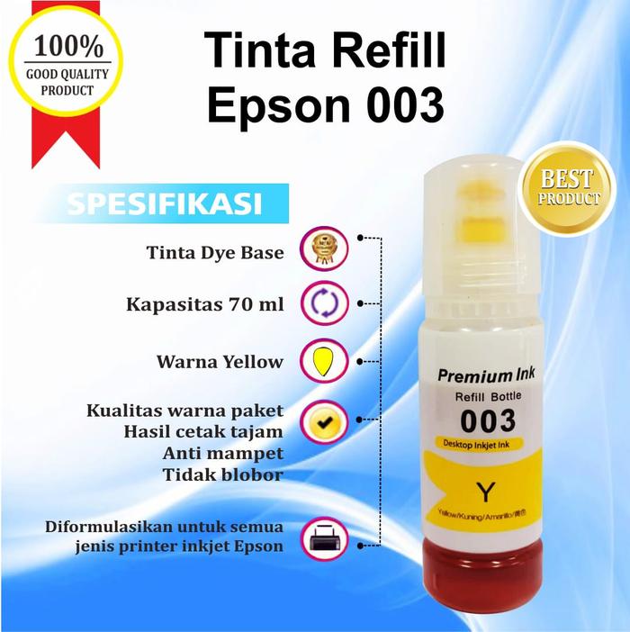 Gambar Tinta Premium Ink 003 Refill Printer Epson L3110 L3150 L3210 L3250 - Kuning dari Refindo Refill Station undefined Tokopedia