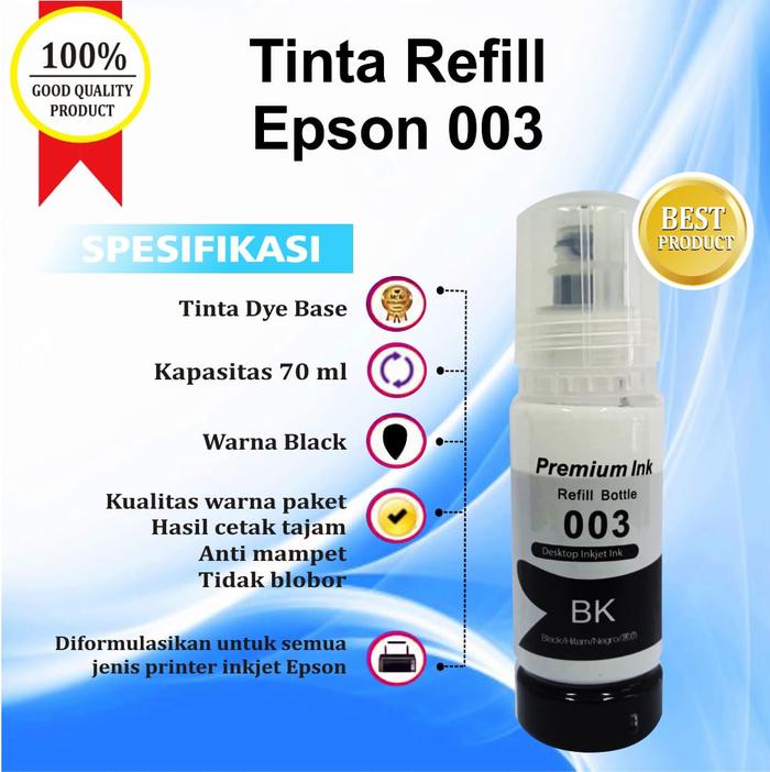 Gambar Tinta Premium Ink 003 Refill Printer Epson L3110 L3150 L3210 L3250 - Hitam dari Refindo Refill Station undefined Tokopedia