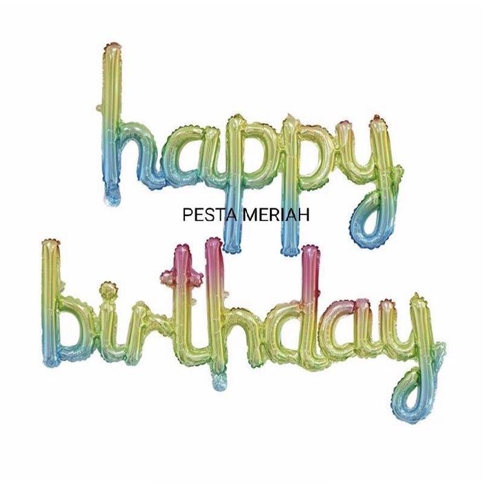 Gambar balon foil set tulisan happy birthday latin / tegak bersambung - gradasi/rainbow dari hepipartysurabaya undefined Tokopedia