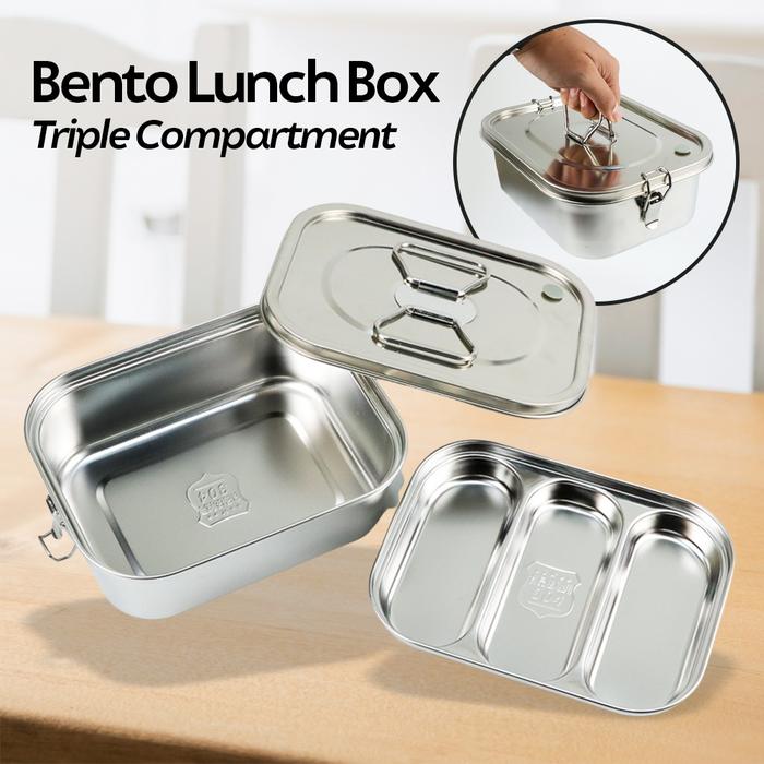 Gambar KOTAK MAKAN BENTO LUNCH BOX STAINLESS STEEL TRIPLE COMPARTMENT SILVER dari HouseHerbal undefined Tokopedia