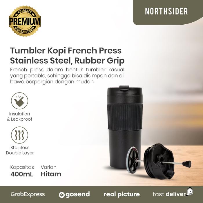 Gambar French press tumbler kopi teh coffee 400ml stainless steel rubber grip - Hitam dari Northsider Coffee Shop undefined Tokopedia