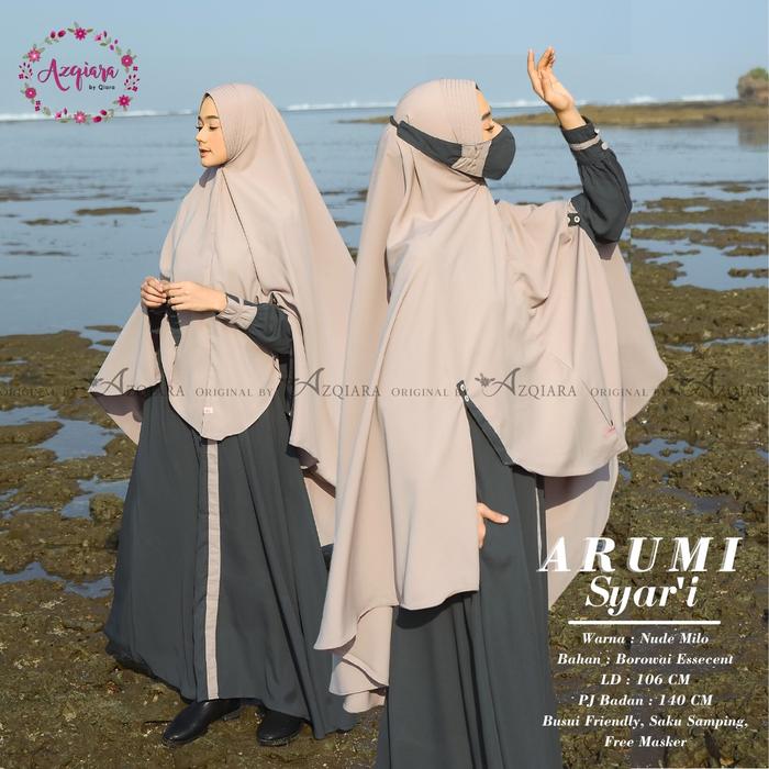 Gambar Gamis Arumi Syari Set Khimar Free Masker Realpict Ori Qiara -Nude Milo - Nude Milo dari Hijab Syarqho undefined Tokopedia