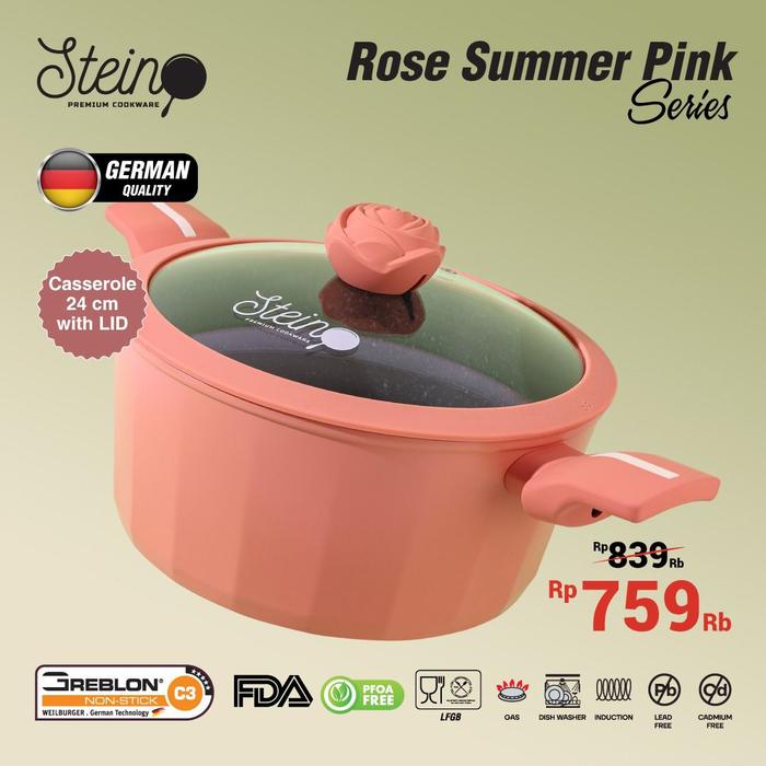 Gambar Panci Set Steincookware ROSE GLAMOUR 4 in 1 Stein Pink White Violet - (1/4) CASSEROLE, PACKING EXTRA dari Toko Lima_NEW undefined Tokopedia