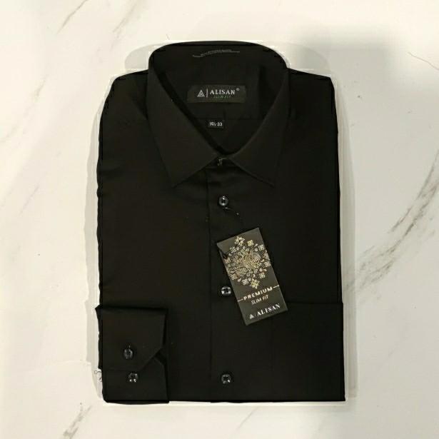 Gambar kemeja Alisan Hitam polos panjang Slim fit - Hitam Premium, S dari Pas Mantafff undefined Tokopedia