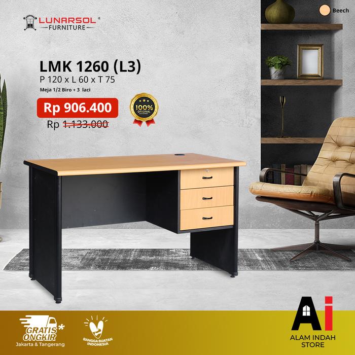 Gambar Meja Kantor 1/2 Biro LMK 1260L3 - Beech dari Alam Indah Store undefined Tokopedia
