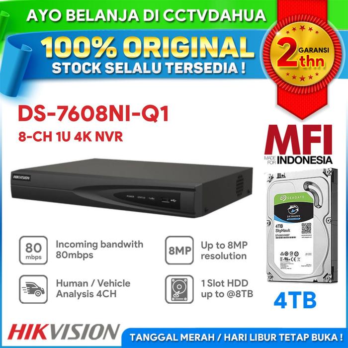Gambar HIKVISION DS-7608NI-Q1 Hikvision 8 chanel 1U 4K Network Video Recorder - HDD 4TB MFI dari cctvdahua undefined Tokopedia