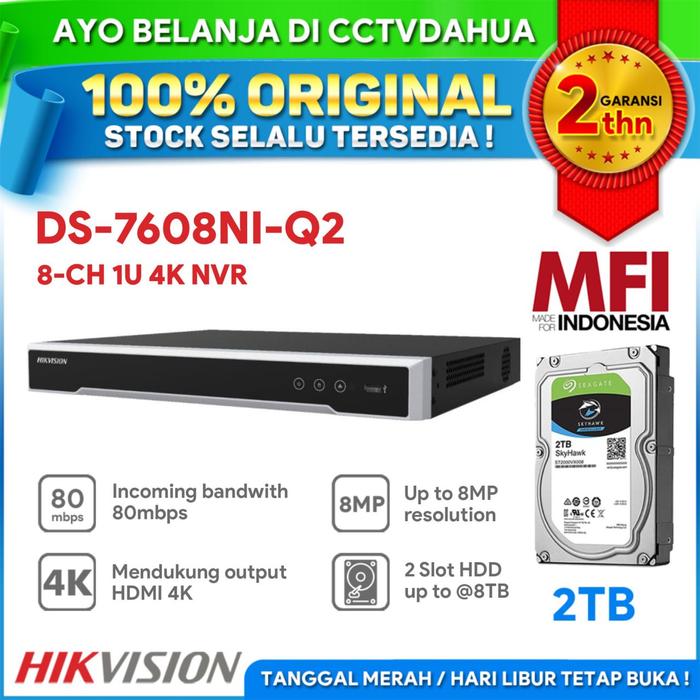 Gambar HIKVISION DS-7608NI-Q2 Hikvision 8 channel 1U 4K Resolution NVR - HDD 2TB MFI dari cctvdahua undefined Tokopedia