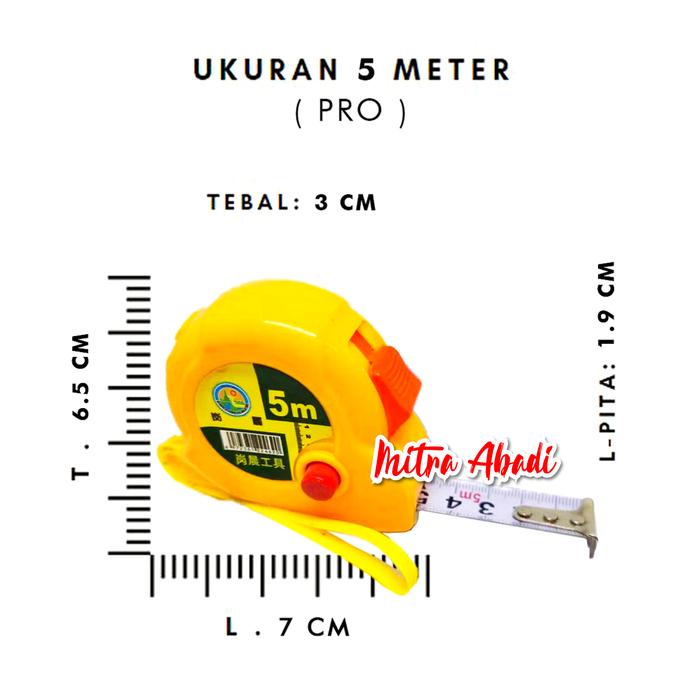 Gambar Meteran / Roll Meteran / Meteran Roll / Gauge / Measure's Tools - 5 METER - PRO dari Mitra Abadi Official_NEW undefined Tokopedia