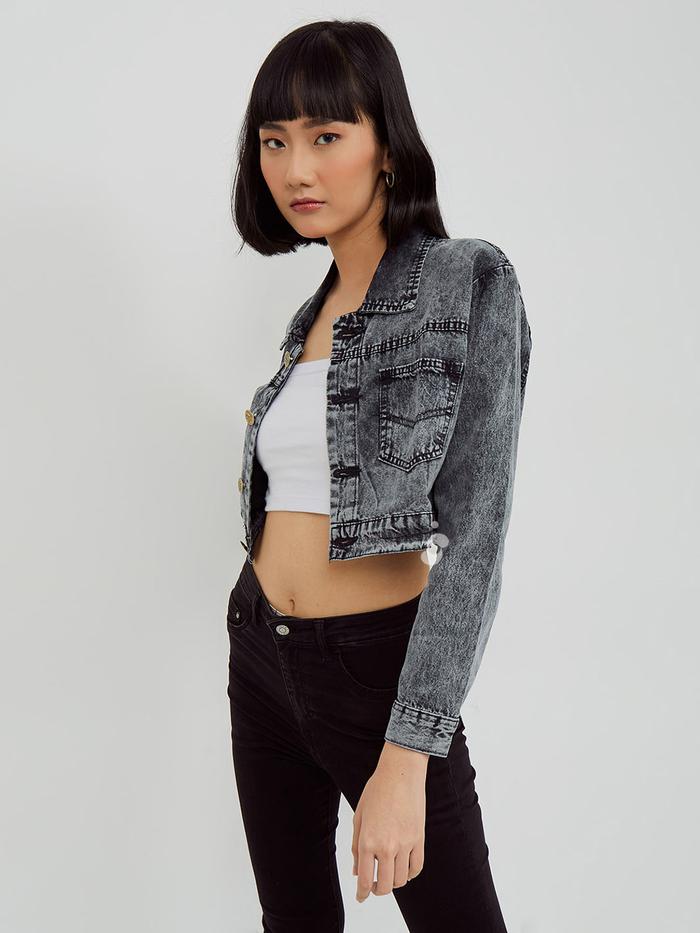 Gambar Shenelin Jaket Wanita Beatrice Jacket - Jaket Jeans Wanita Crop - Snow Black, All Size dari Shenelin Official undefined Tokopedia