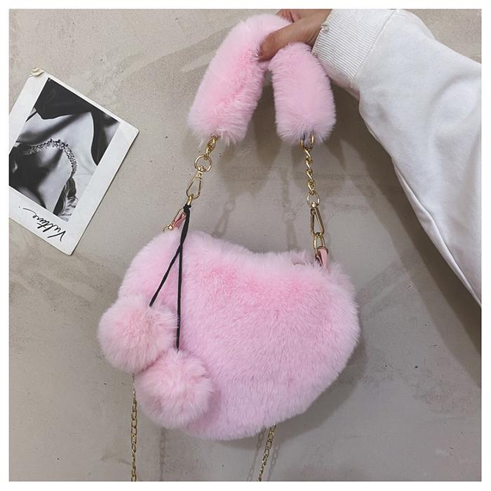 Gambar Tas Wanita Love Lembut Pegangan Bulu Pom-Pom Korean Style - Multifungsi & Stylish - Selempang - Pink, 22x20 dari rhuby galery undefined Tokopedia