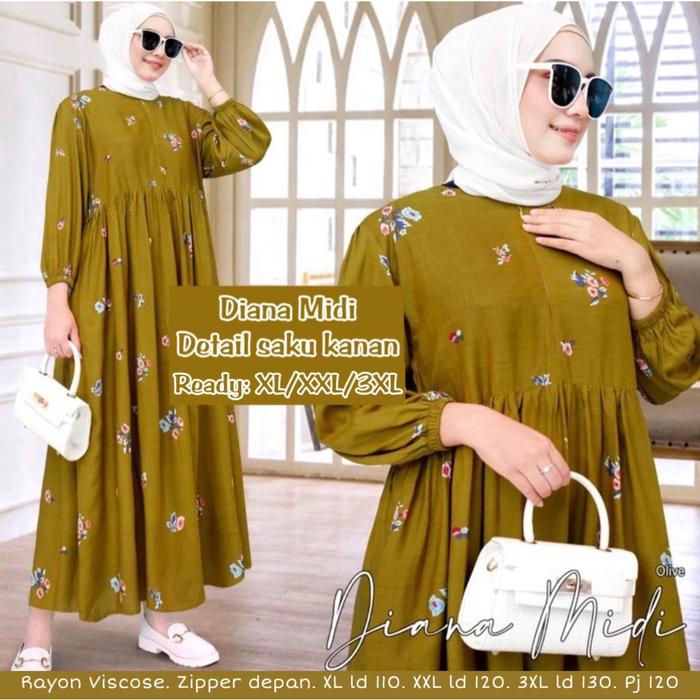 Gambar MIDI DRESS RAYON DIANA MIDI GAMIS TANGGUNG RAYON ADEM - DIANA OLIVE, LD 100 dari emkastoree undefined Tokopedia