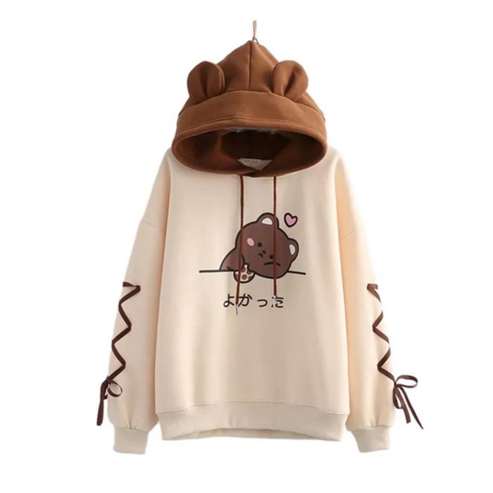 Gambar Hoodie Cookies Love Bear Wanita Korean Style Hodie Telinga Cute Lucu - Vanilla, L dari F2.Sweater undefined Tokopedia