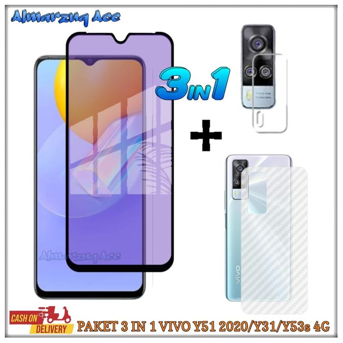 Jual Paket 3in1 Vivo Y51 2020/Y31/Y53s4G Tempered Glass Blue+TG