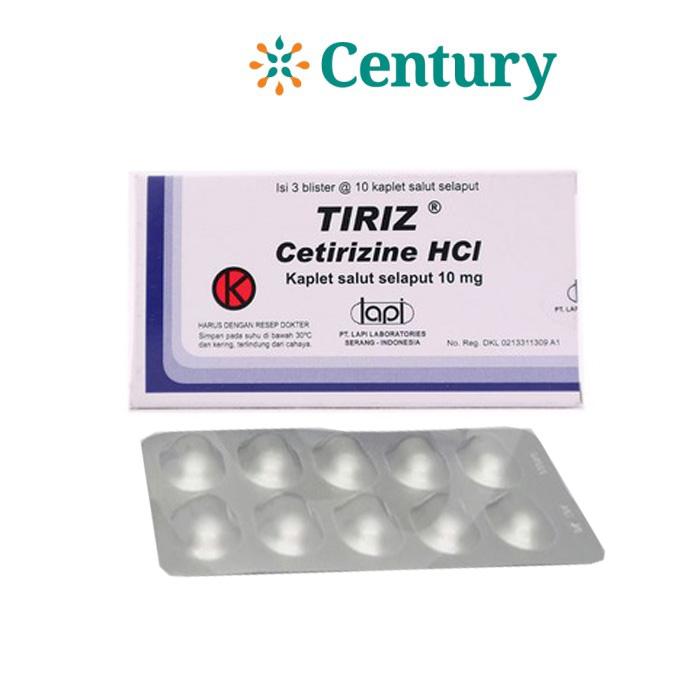 Gambar TIRIZ 10MG 1 STRIP ISI 10 TABLET OBAT ALERGI / GATAL / CETIRIZINE HCL dari Apotik Century undefined Tokopedia
