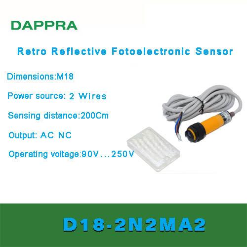 Jual M18 2m 200CM AC NC 2 Wire retro reflective photoelectric sensor ...