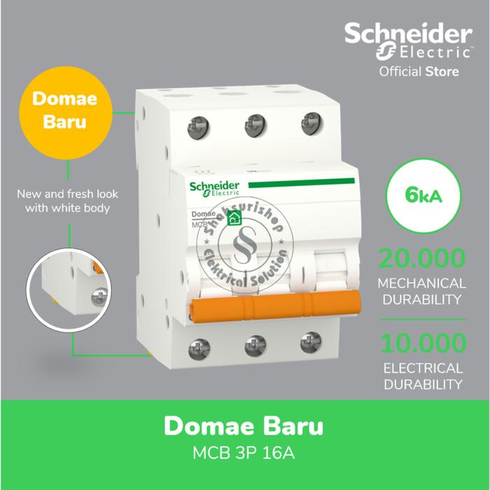 Gambar MCB SCHENEIDER 3 PHASE 16A 20A DOMAE ORIGINAL - 16 AMPER dari Shahsuri Shop undefined Tokopedia