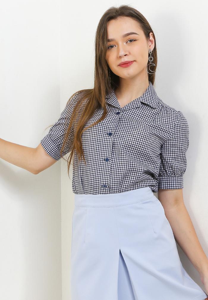 Gambar LLACES Clothing-Blouse Wanita-Old School Short Sleeve Checkered-Navy - M dari LLACES Clothing undefined Tokopedia
