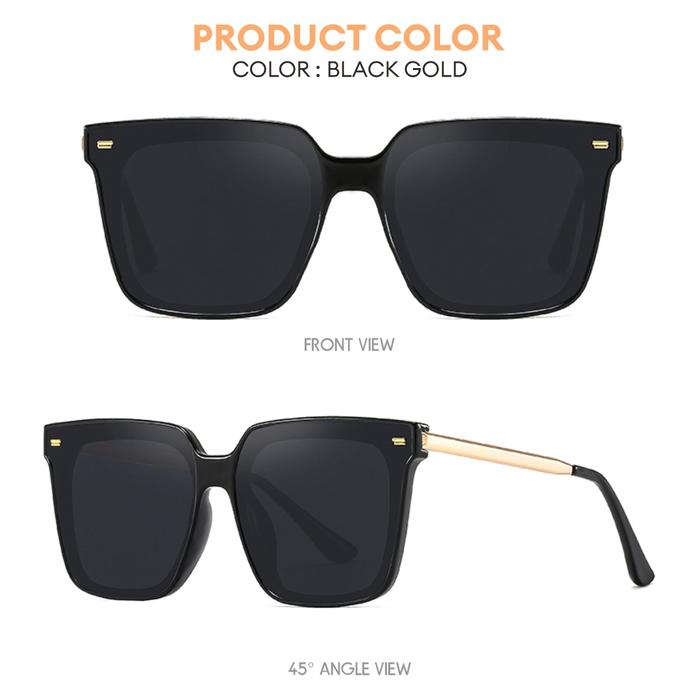 Gambar Kacamata Hitam Sunglasses Fashion Wanita Frame Kotak Lensa Anti UV 631 - Black Gold dari berrybarton.kacamata undefined Tokopedia