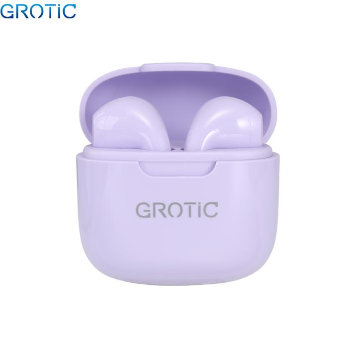 GROTIC Headset Bluetooth Earphone TWS Macaron Wireless Stereo Bass HiFi  Ungu