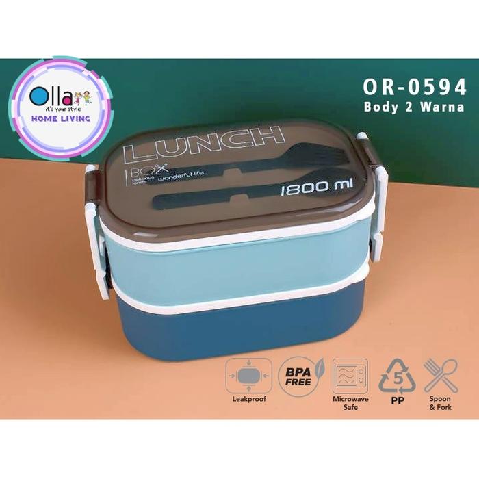 Gambar Kotak Bekal Or-0594 2 Layers Plastic Lunchbox 1800Ml Anti Tumpah - Biru dari Ollahomeliving undefined Tokopedia