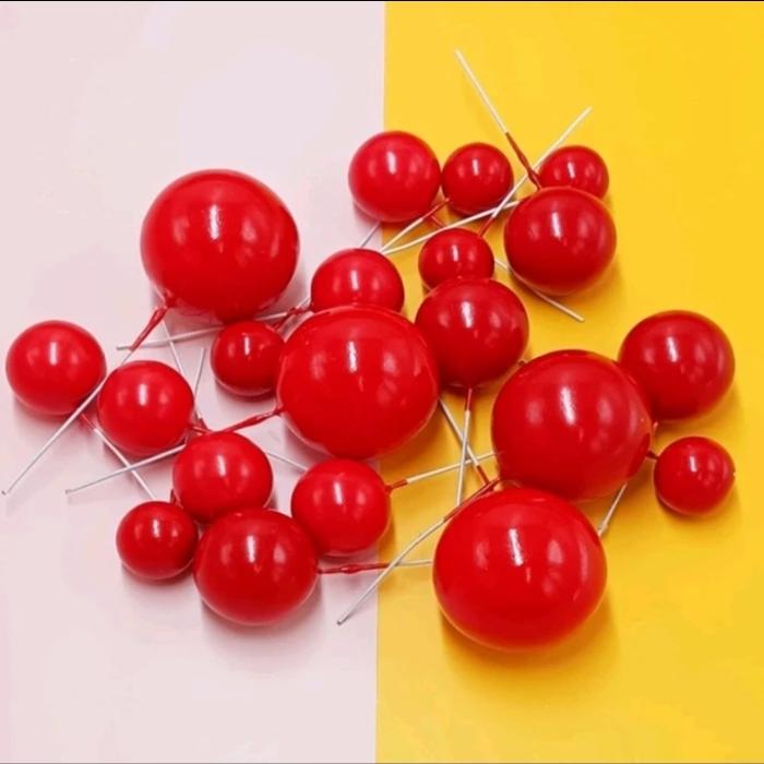 Gambar Topper Bola Satuan, Hiasan Kue Bola Satuan, Bola Bola Warna Untuk Kue - Merah, 3cm dari Kalaneys Shop undefined Tokopedia