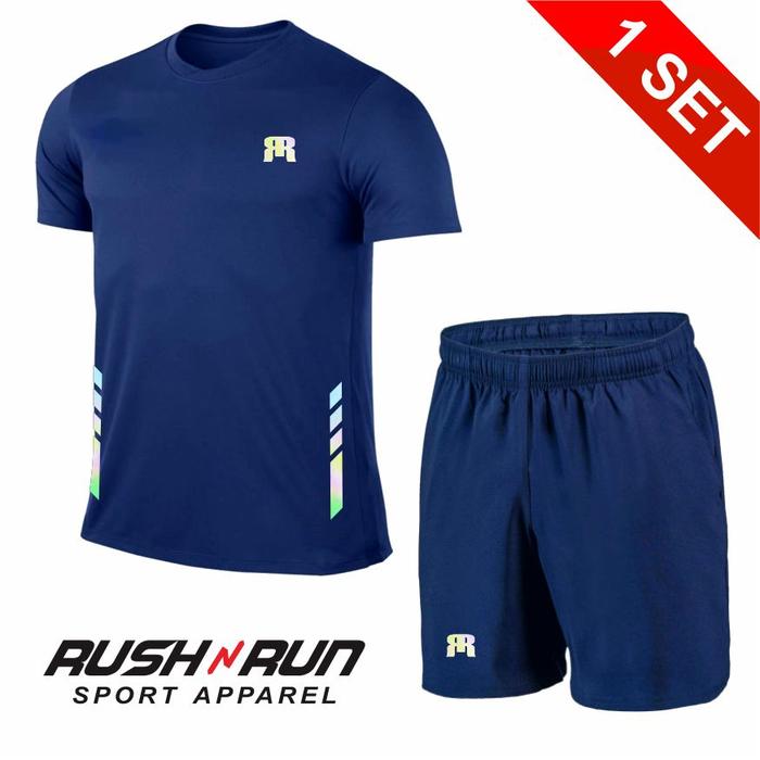 Gambar Setelan Baju Olahraga Pria 1 Set Rush n Run Bahan Dry Fit Lari Futsal - Navy, M dari BeliFungsi undefined Tokopedia