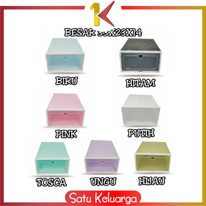 Gambar SK-C158 Kotak Sepatu Lipat Transparan Tebal Shoes Storage Box Organize - BESAR 33x23x14, HITAM dari Satukeluarga undefined Tokopedia