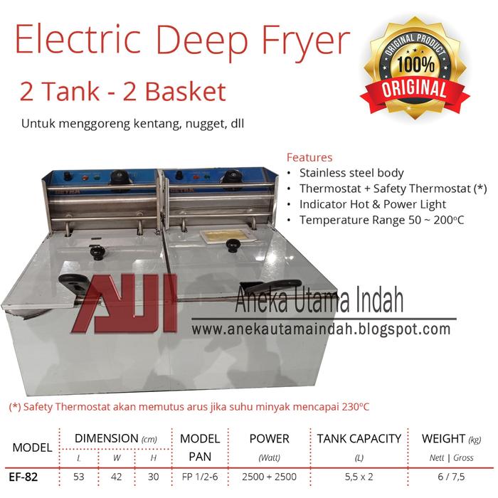 Gambar Getra EF-82 Electric Deep Fryer 2 Tank - 2 Basket - 5.5 Liter - PACKING KAYU dari Aneka Utama Indah undefined Tokopedia