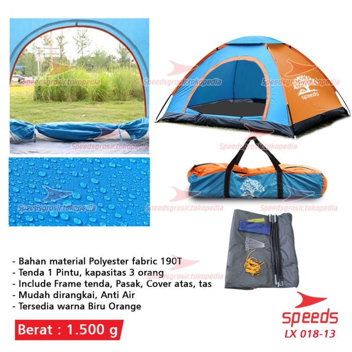 Gambar TENDA CAMPING LANGSUNG BUKA UNTUK 3 ORANG SPEEDS ORIGINAL LX018-13 - BIRU ORANGE dari Globalsport Store undefined Tokopedia