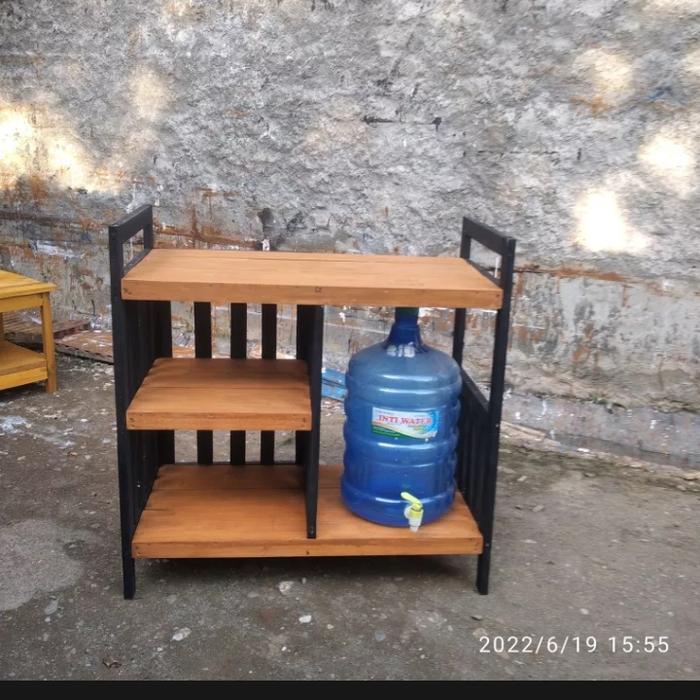 Gambar meja kompor 2 tungku serbaguna kayu tingkat murah minimalis tv dapur - hitam coklat dari Narayana Group AAWD undefined Tokopedia