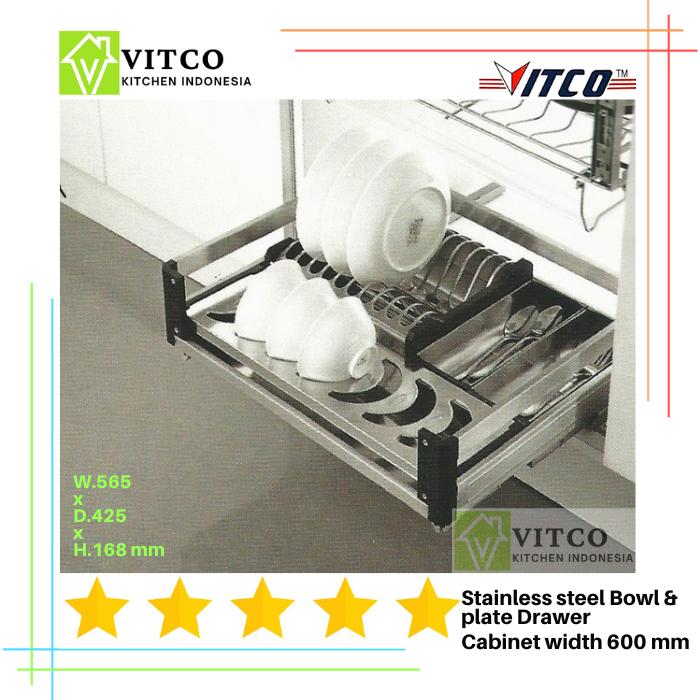 Gambar VITCO Stainless steel Bowl & Plate Drawer/Rak Mangkuk & Piring Slow-Mo - 600 mm dari Vitco Kitchen ID undefined Tokopedia
