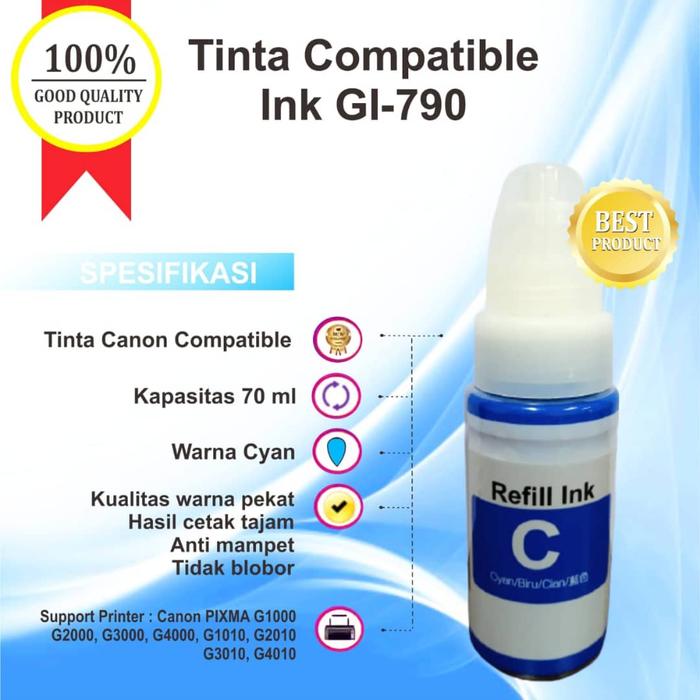 Gambar Tinta GI-790 Premium Refill Printer Canon G1010 G2010 G3010 G4010 - Biru dari Refindo Refill Station undefined Tokopedia