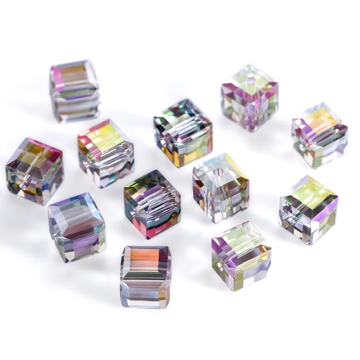 Gambar Manik Manik Kristal Swarovski Bentuk Kubus Kotak Crystal Bead AB Murah - Phantom Ab, 8mm dari Falf store undefined Tokopedia