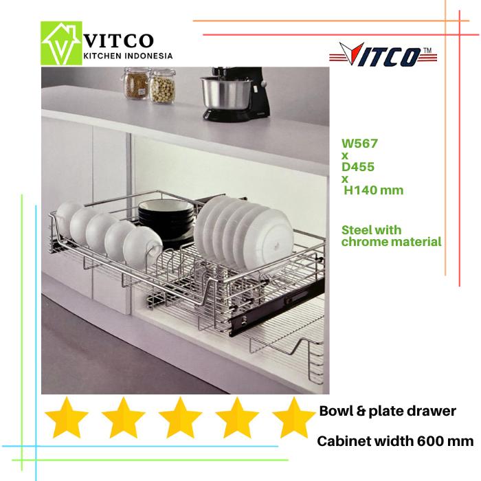 Gambar VITCO Bowl & Plate Drawer Pull out 600 mm / Rak Mangkuk & Piring Tarik - Steel chrome dari Vitco Kitchen ID undefined Tokopedia